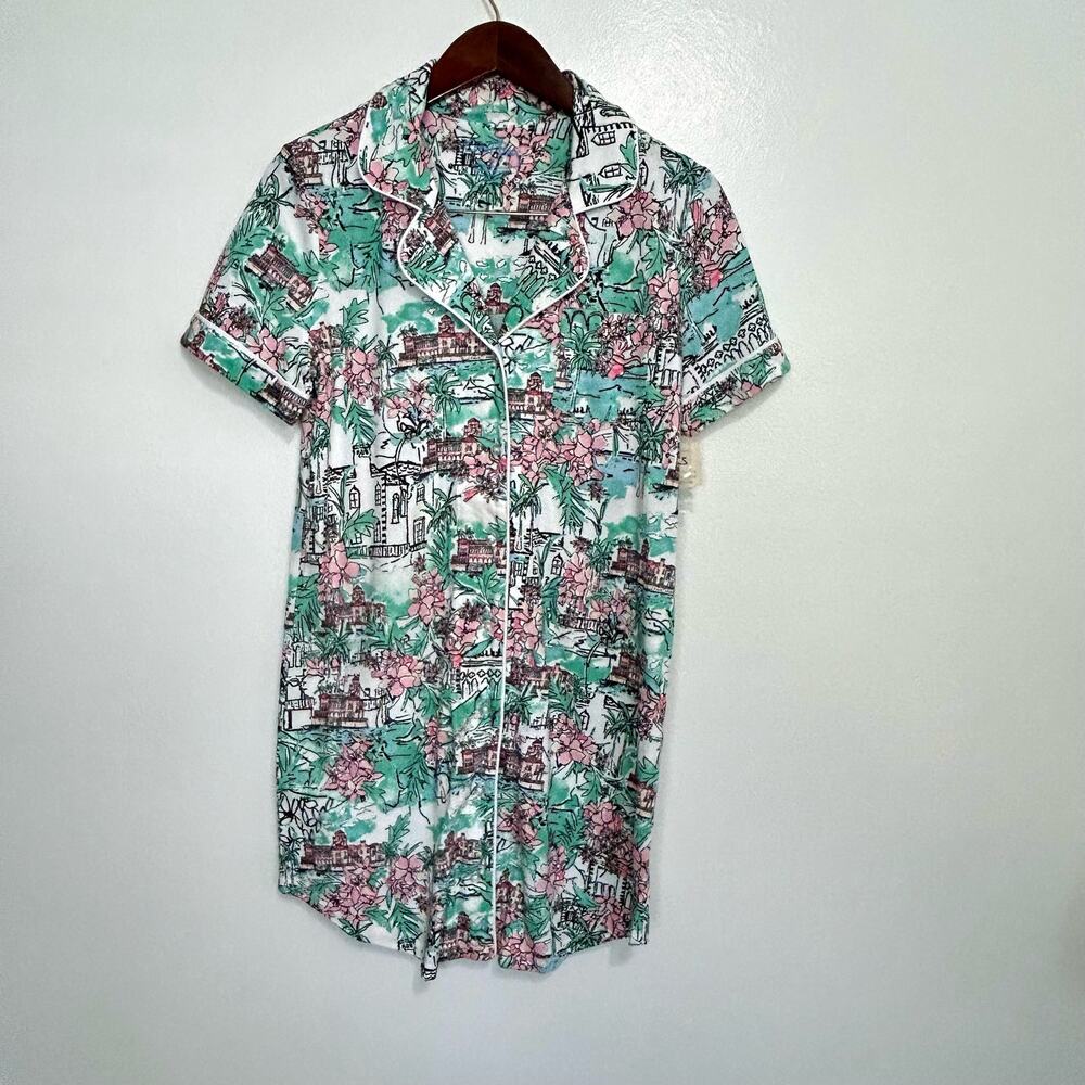 Coral Bay NWT Nightgown Small Women Button Front Knit Pajama Tropical Print